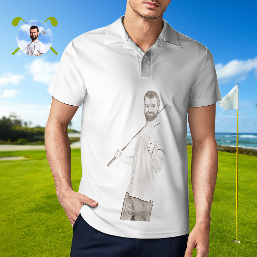 Golf Ist Meine Therapie-poloshirt, Individuelles Foto-herren-poloshirt, Personalisiertes Poloshirt Für Golfliebhaber - dephotoblanket