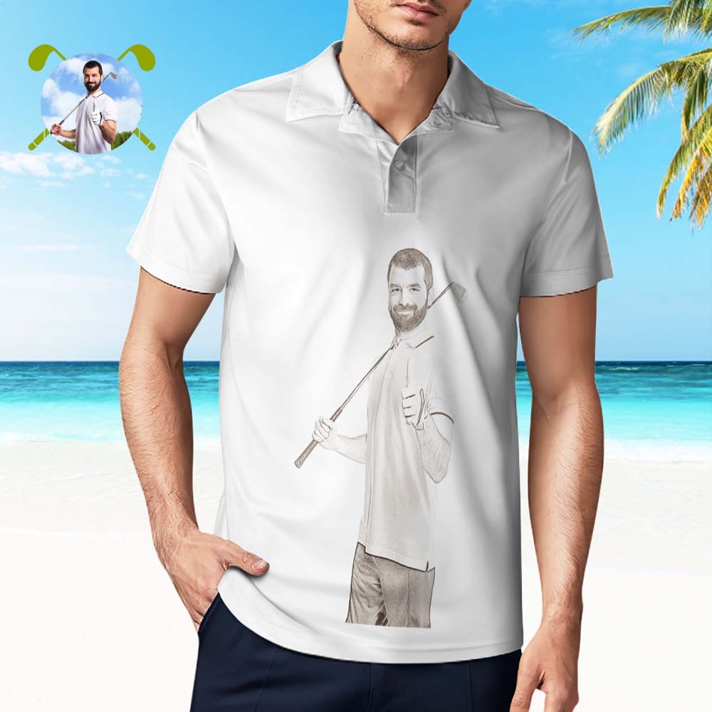 Golf Ist Meine Therapie-poloshirt, Individuelles Foto-herren-poloshirt, Personalisiertes Poloshirt Für Golfliebhaber - dephotoblanket