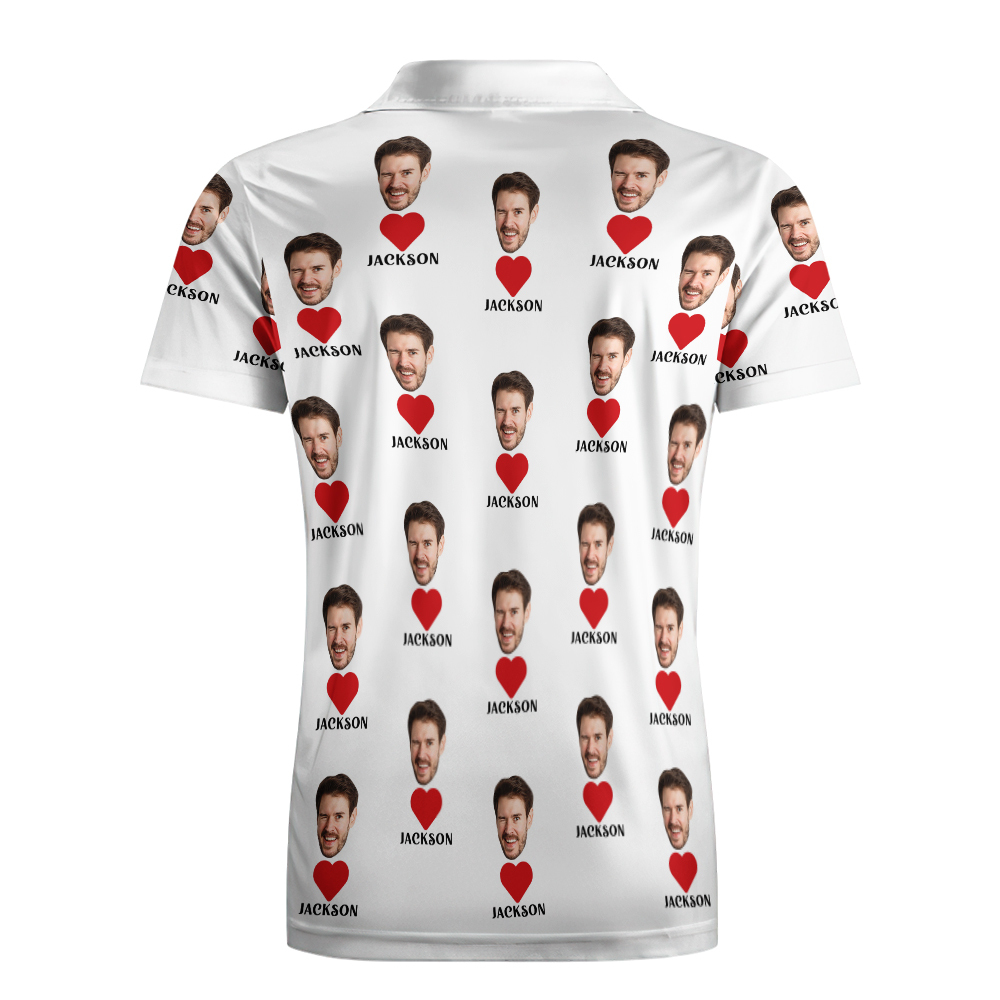 Poloshirt Mit Individuellem Namen, Personalisierte Herzen, Kurzärmeliges Golfshirt Mit Bildlogo, Individuelle Poloshirts Für Herren - dephotoblanket