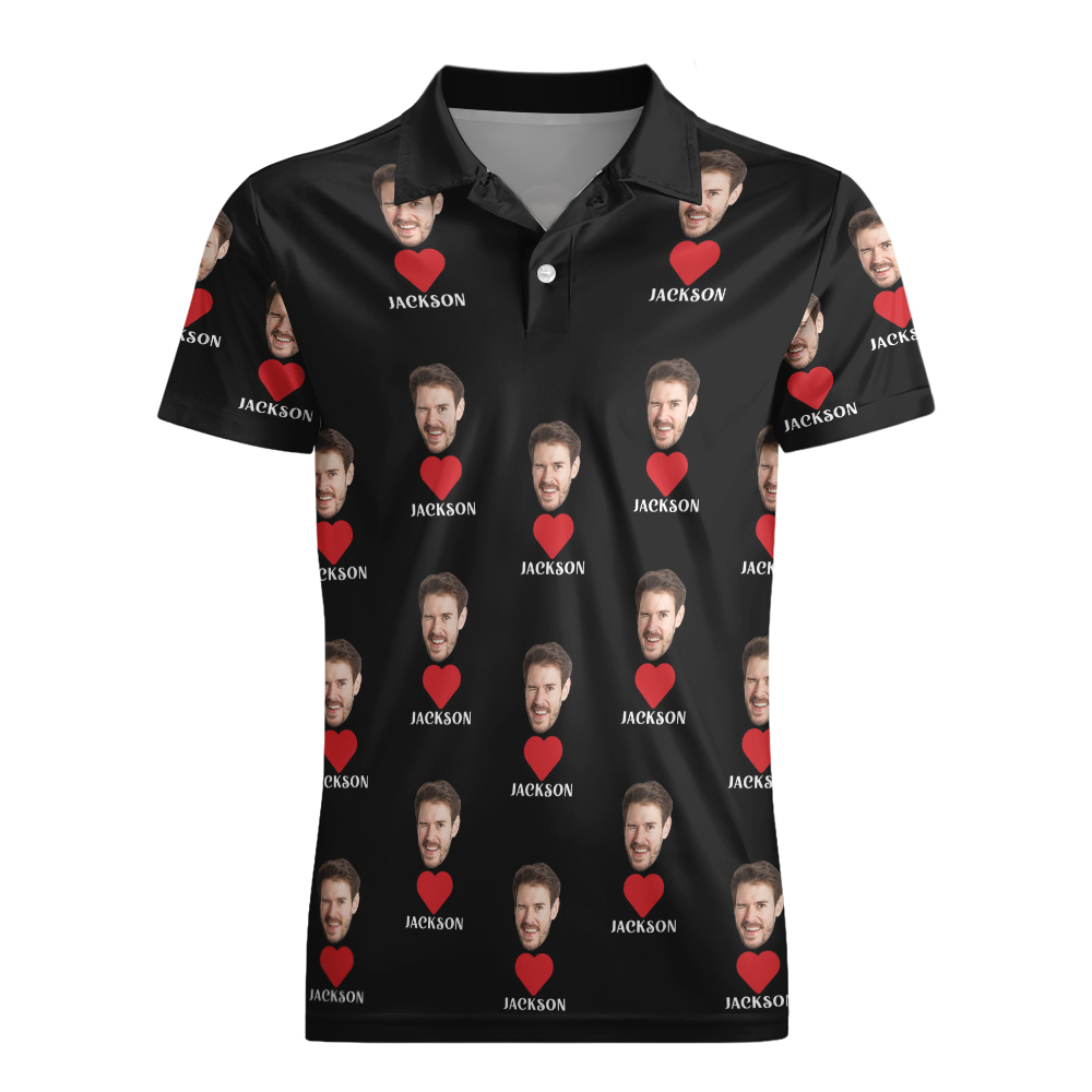Poloshirt Mit Individuellem Namen, Personalisierte Herzen, Kurzärmeliges Golfshirt Mit Bildlogo, Individuelle Poloshirts Für Herren - dephotoblanket