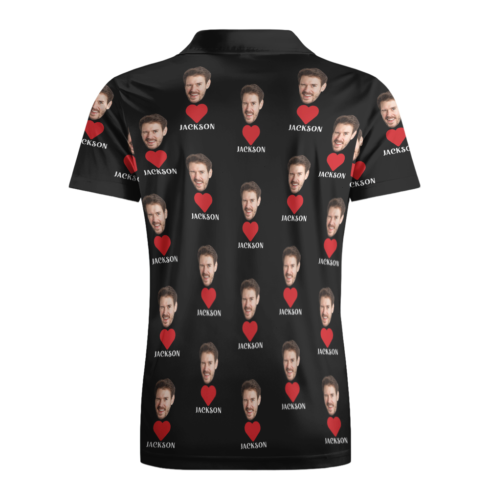 Poloshirt Mit Individuellem Namen, Personalisierte Herzen, Kurzärmeliges Golfshirt Mit Bildlogo, Individuelle Poloshirts Für Herren - dephotoblanket