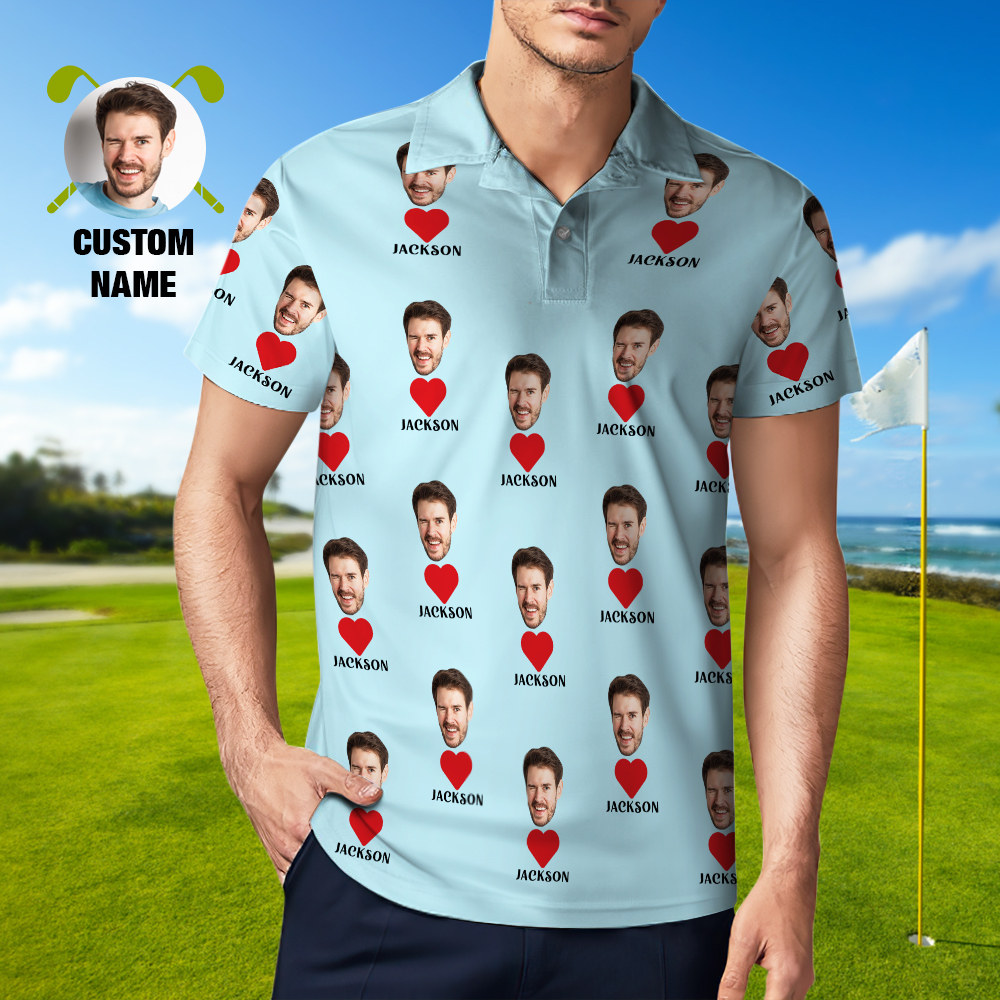 Poloshirt Mit Individuellem Namen, Personalisierte Herzen, Kurzärmeliges Golfshirt Mit Bildlogo, Individuelle Poloshirts Für Herren - dephotoblanket