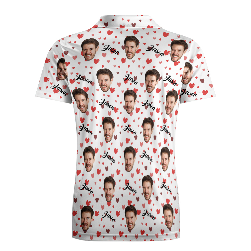 Poloshirt Mit Individuellem Namen, Personalisierte Herzen, Kurzärmeliges Golfshirt Mit Bildlogo, Individuelle Poloshirts Für Herren - dephotoblanket