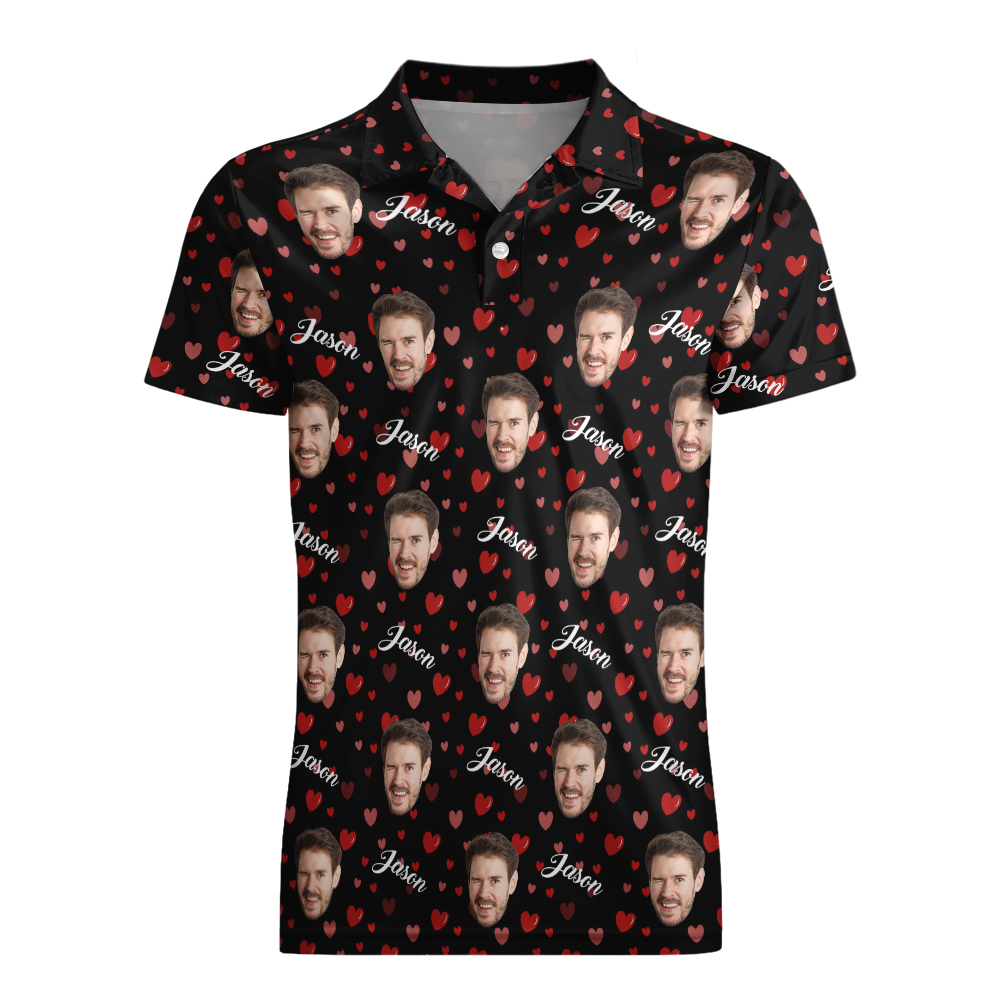 Poloshirt Mit Individuellem Namen, Personalisierte Herzen, Kurzärmeliges Golfshirt Mit Bildlogo, Individuelle Poloshirts Für Herren - dephotoblanket