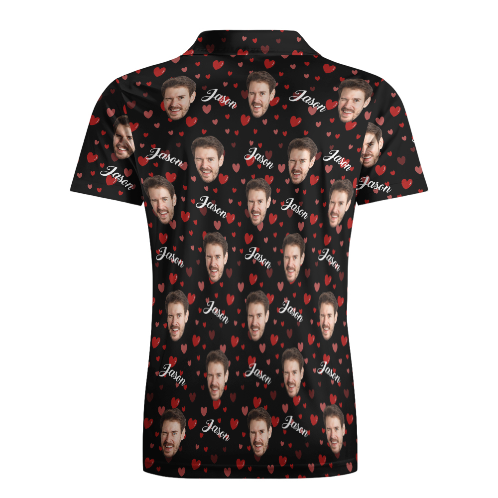 Poloshirt Mit Individuellem Namen, Personalisierte Herzen, Kurzärmeliges Golfshirt Mit Bildlogo, Individuelle Poloshirts Für Herren - dephotoblanket