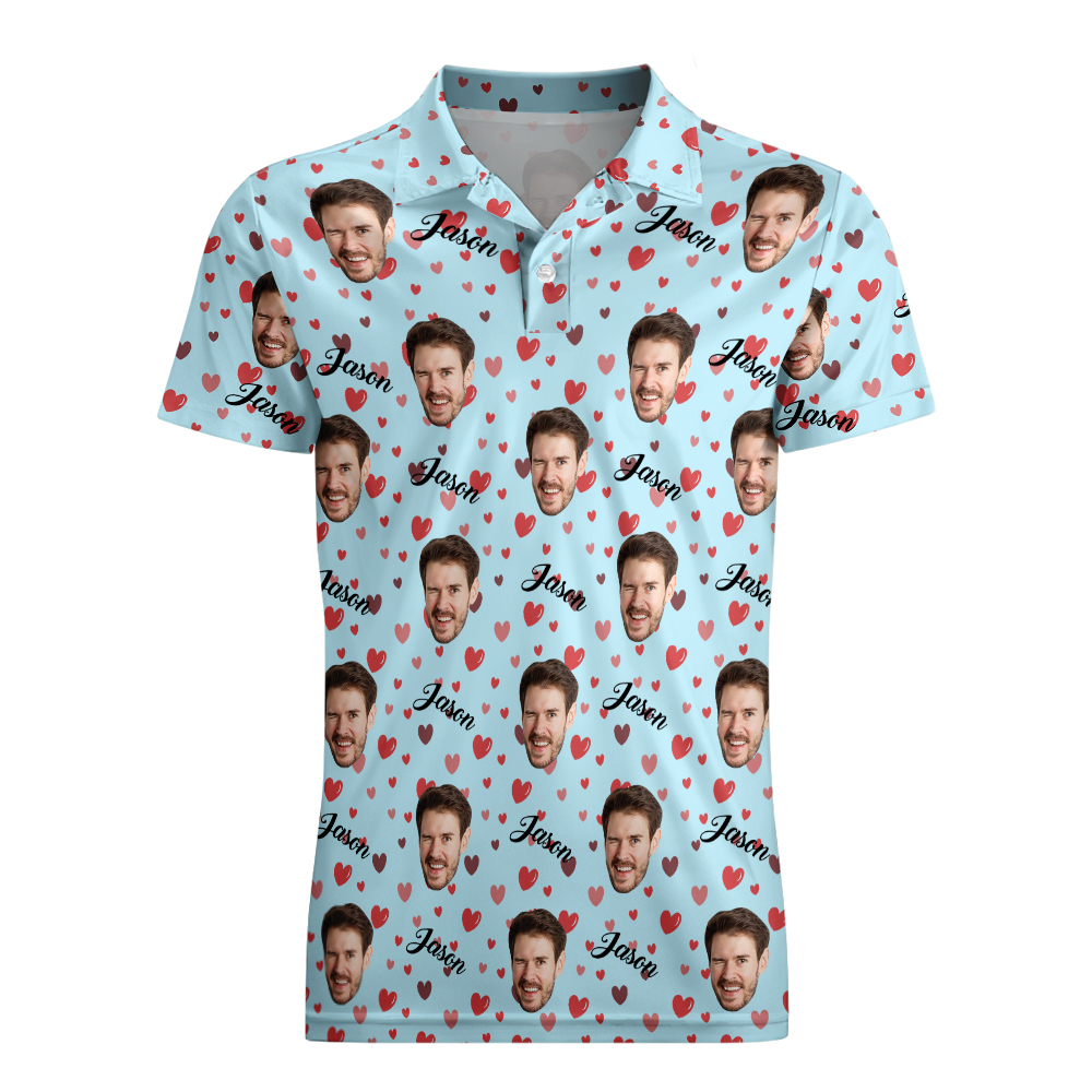 Poloshirt Mit Individuellem Namen, Personalisierte Herzen, Kurzärmeliges Golfshirt Mit Bildlogo, Individuelle Poloshirts Für Herren - dephotoblanket