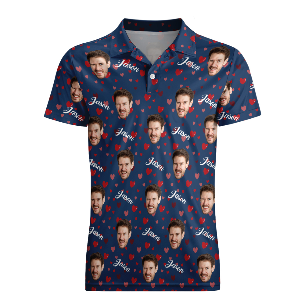Poloshirt Mit Individuellem Namen, Personalisierte Herzen, Kurzärmeliges Golfshirt Mit Bildlogo, Individuelle Poloshirts Für Herren - dephotoblanket