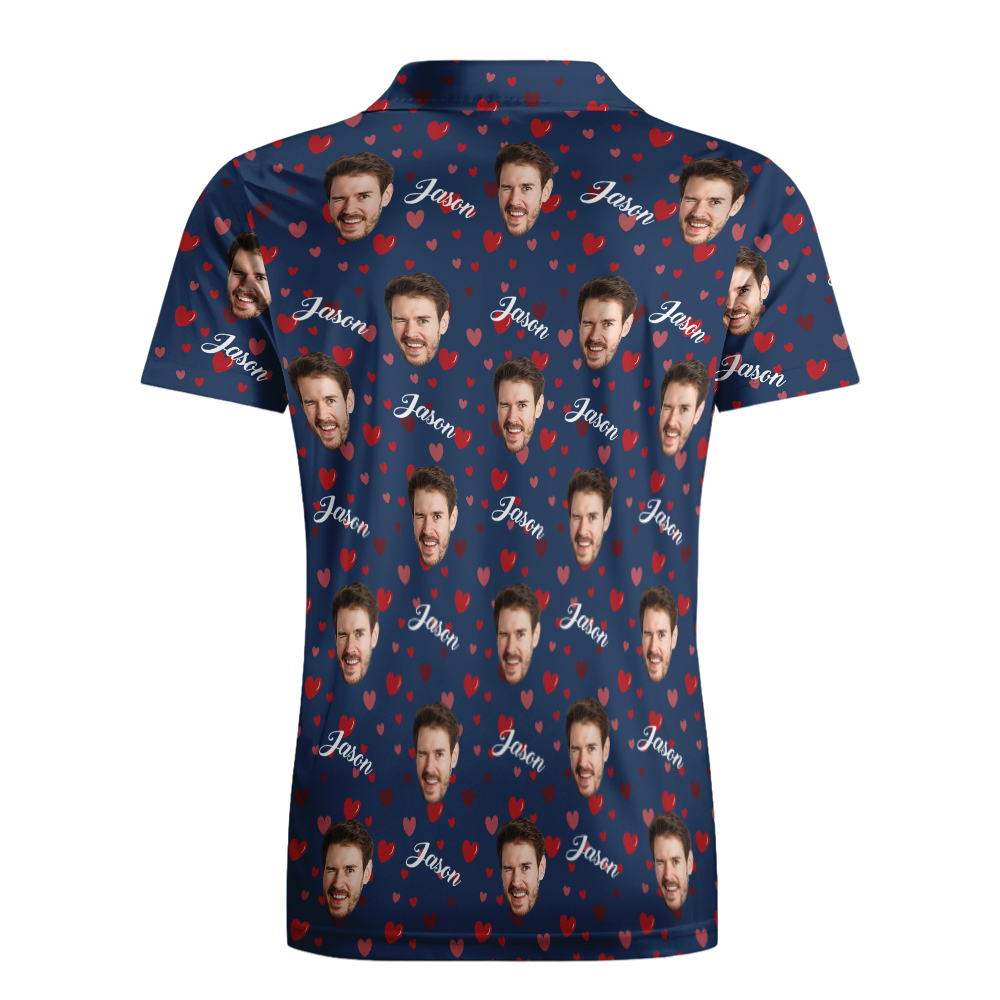 Poloshirt Mit Individuellem Namen, Personalisierte Herzen, Kurzärmeliges Golfshirt Mit Bildlogo, Individuelle Poloshirts Für Herren - dephotoblanket