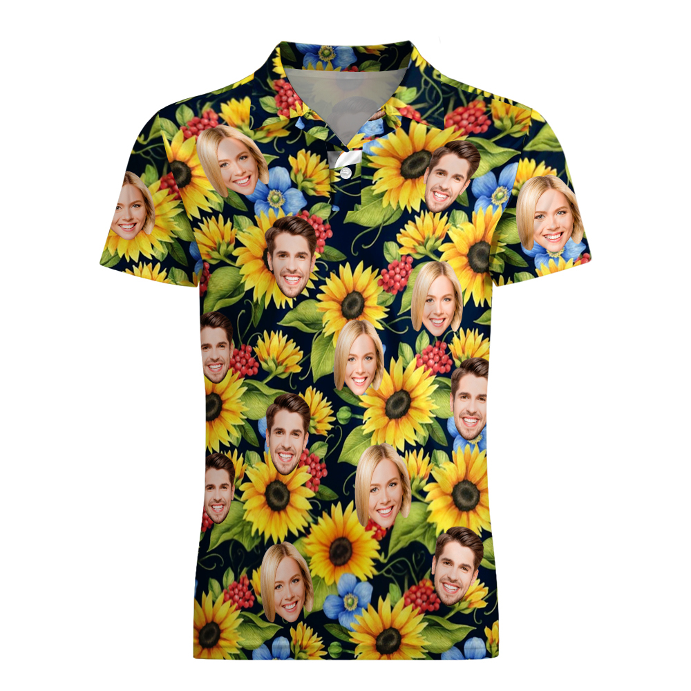 Benutzerdefiniertes Poloshirt Mit Gesicht, Personalisiertes Sonnenblumen-poloshirt Für Männer, Geschenk Für Ihn - dephotoblanket