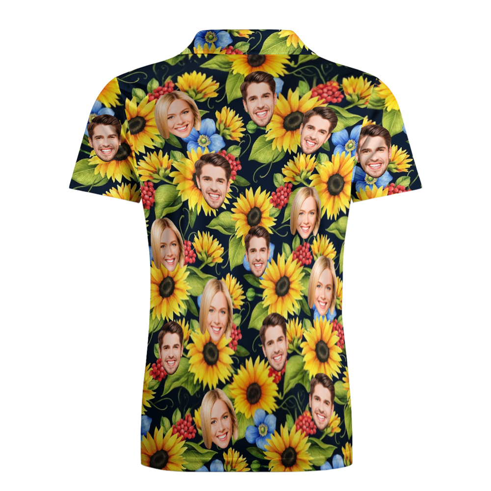 Benutzerdefiniertes Poloshirt Mit Gesicht, Personalisiertes Sonnenblumen-poloshirt Für Männer, Geschenk Für Ihn - dephotoblanket