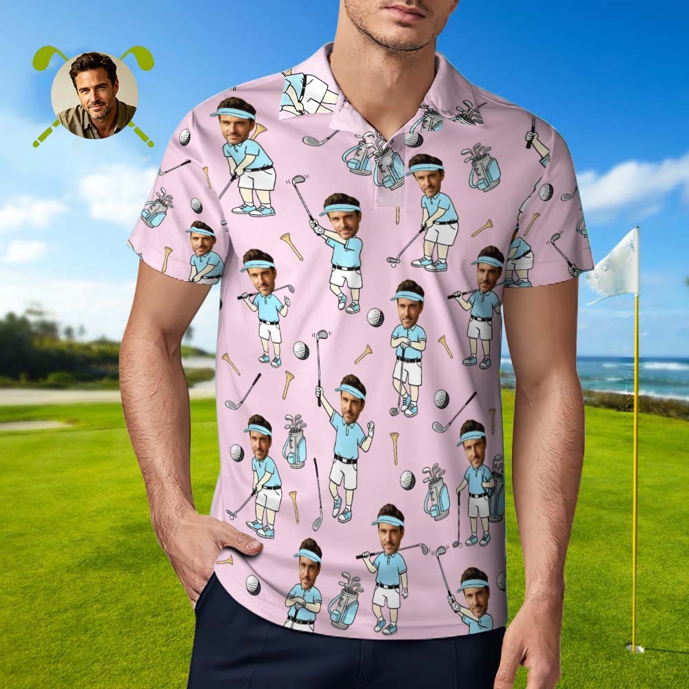 Benutzerdefiniertes Gesichts-Golf-Polo-Shirt für Männer, lustiges Cartoon-Golfer-Shirt, passendes Golf-Team-Polo, Sommer-Golf-Shirt, personalisiertes Golf-Liebhaber-Geschenk - dephotoblanket