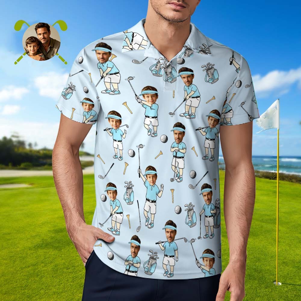 Benutzerdefiniertes Gesichts-Golf-Polo-Shirt für Männer, lustiges Cartoon-Golfer-Shirt, passendes Golf-Team-Polo, Sommer-Golf-Shirt, personalisiertes Golf-Liebhaber-Geschenk - dephotoblanket