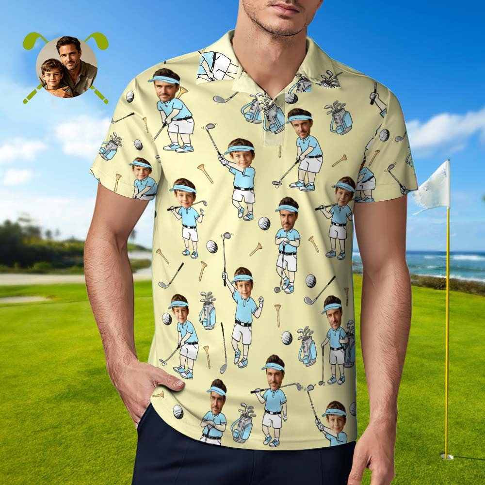 Benutzerdefiniertes Gesichts-Golf-Polo-Shirt für Männer, lustiges Cartoon-Golfer-Shirt, passendes Golf-Team-Polo, Sommer-Golf-Shirt, personalisiertes Golf-Liebhaber-Geschenk - dephotoblanket