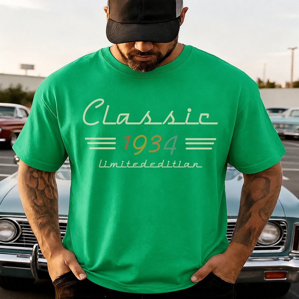 Personalisiertes Klassisches T-Shirt Mit Retro-Geburtsjahr-Grafik, Individuelles Geburtstagsgeschenk Für Papa - dephotoblanket
