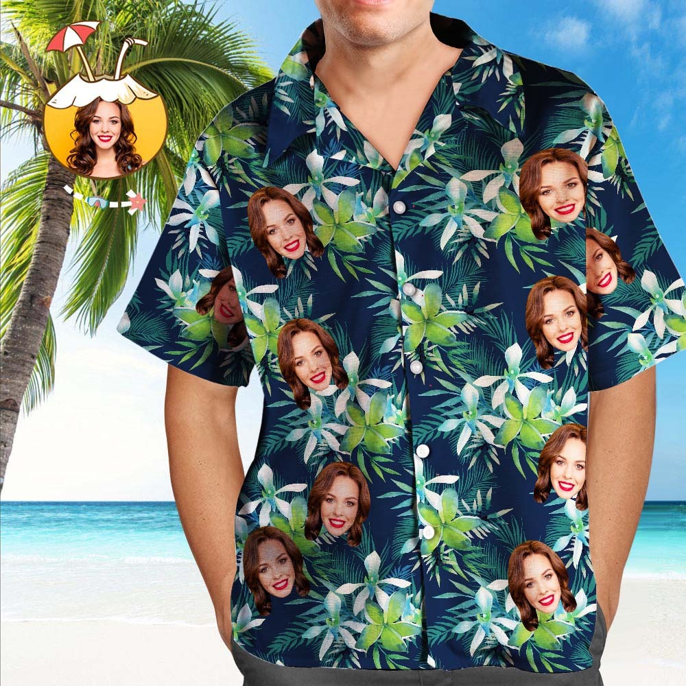 Benutzerdefinierte Hawaii-Hemden Blätter & Blütenblatt Aloha Strandhemd für Männer - dephotoblanket