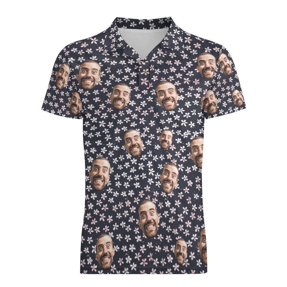 Benutzerdefiniertes Gesichts-poloshirt Für Männer Im Blumenstil, Personalisierte Hawaiianische Golf-shirts - dephotoblanket