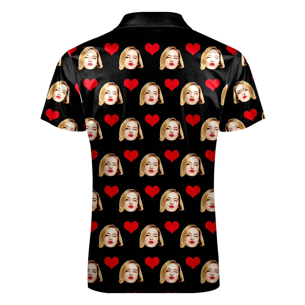 Benutzerdefiniertes Gesichts-poloshirt Mit Reißverschluss. Herren-poloshirt Für Freund Oder Ehemann - dephotoblanket