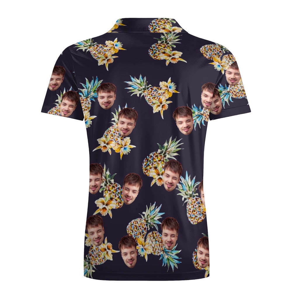 Herren-shirt Mit Individuellem Gesicht, Personalisierte Golf-shirts Für Ihn, Vintage-ananas Und Orchidee - dephotoblanket