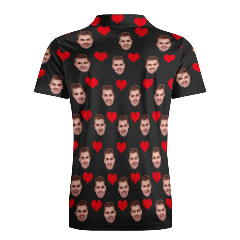 Herren-polo-shirt Mit Individuellem Gesicht, Personalisierte Golf-shirts Für Ihn, Liebesherz - dephotoblanket