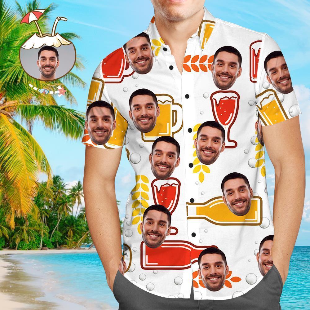 Benutzerdefiniertes Gesichts-shirt, Personalisiertes Foto, Hawaii-hemd Für Herren, Bier - dephotoblanket
