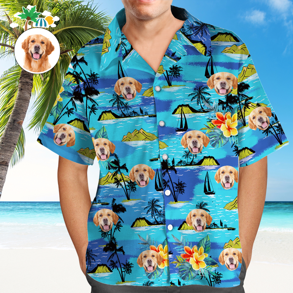 Hawaii-Hemd mit individuellem Hundegesicht, individuelle tropische Hemden, Hawaii-Hemd mit All-Over-Print für Herren - dephotoblanket