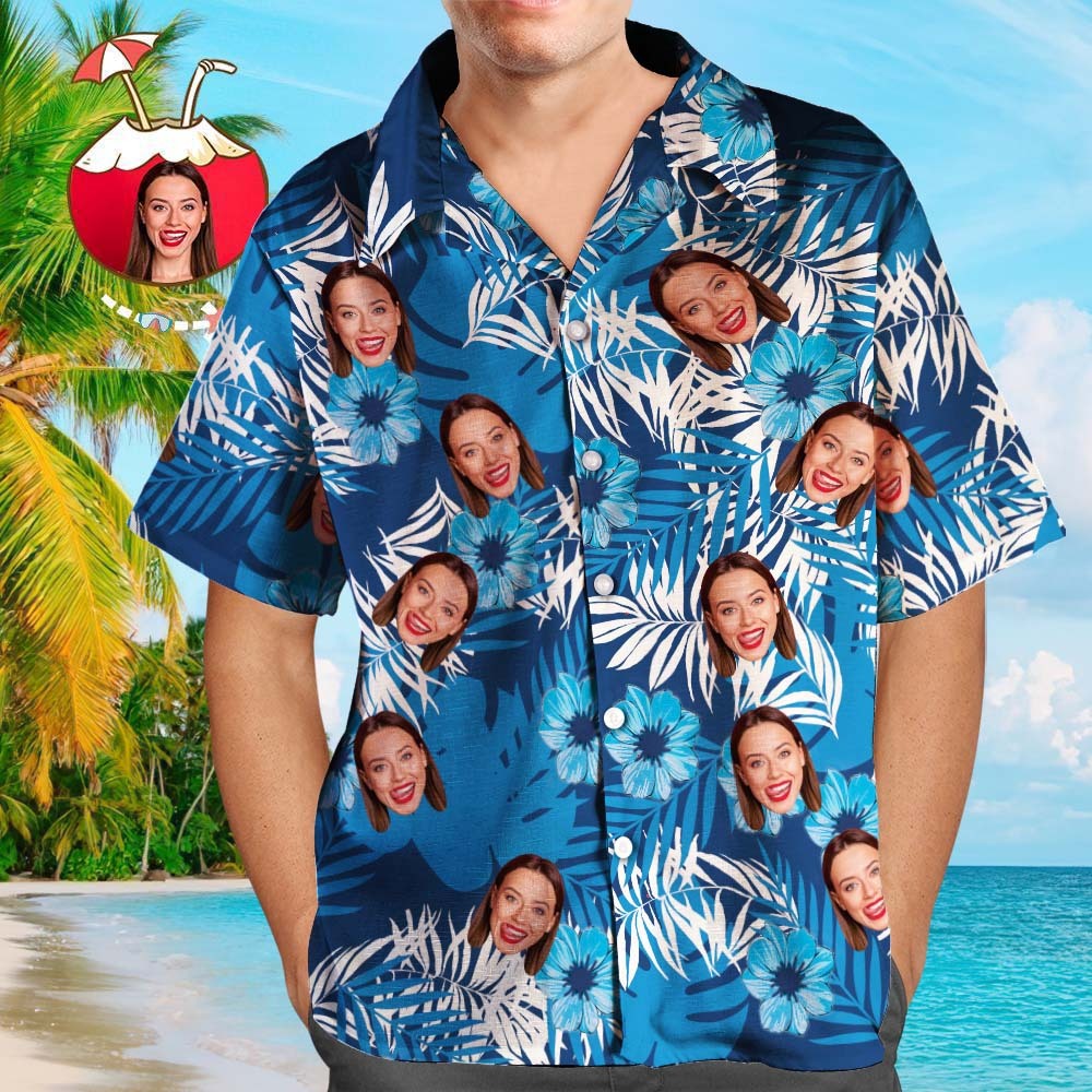 Benutzerdefinierte Hawaii-Hemden mit Blumen- und Blätter-Design, personalisiertes Aloha-Strandhemd für Männer - dephotoblanket