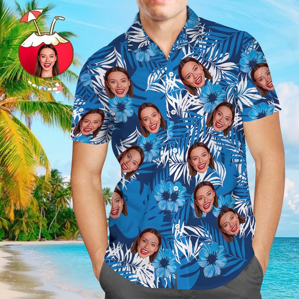 Benutzerdefinierte Hawaii-Hemden mit Blumen- und Blätter-Design, personalisiertes Aloha-Strandhemd, Geschenk für Männer - dephotoblanket