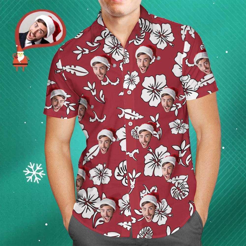 Weihnachtsgeschenk Benutzerdefinierte Hawaiihemden Rote Blumen Personalisiertes Aloha-Strandhemd für Männer - dephotoblanket