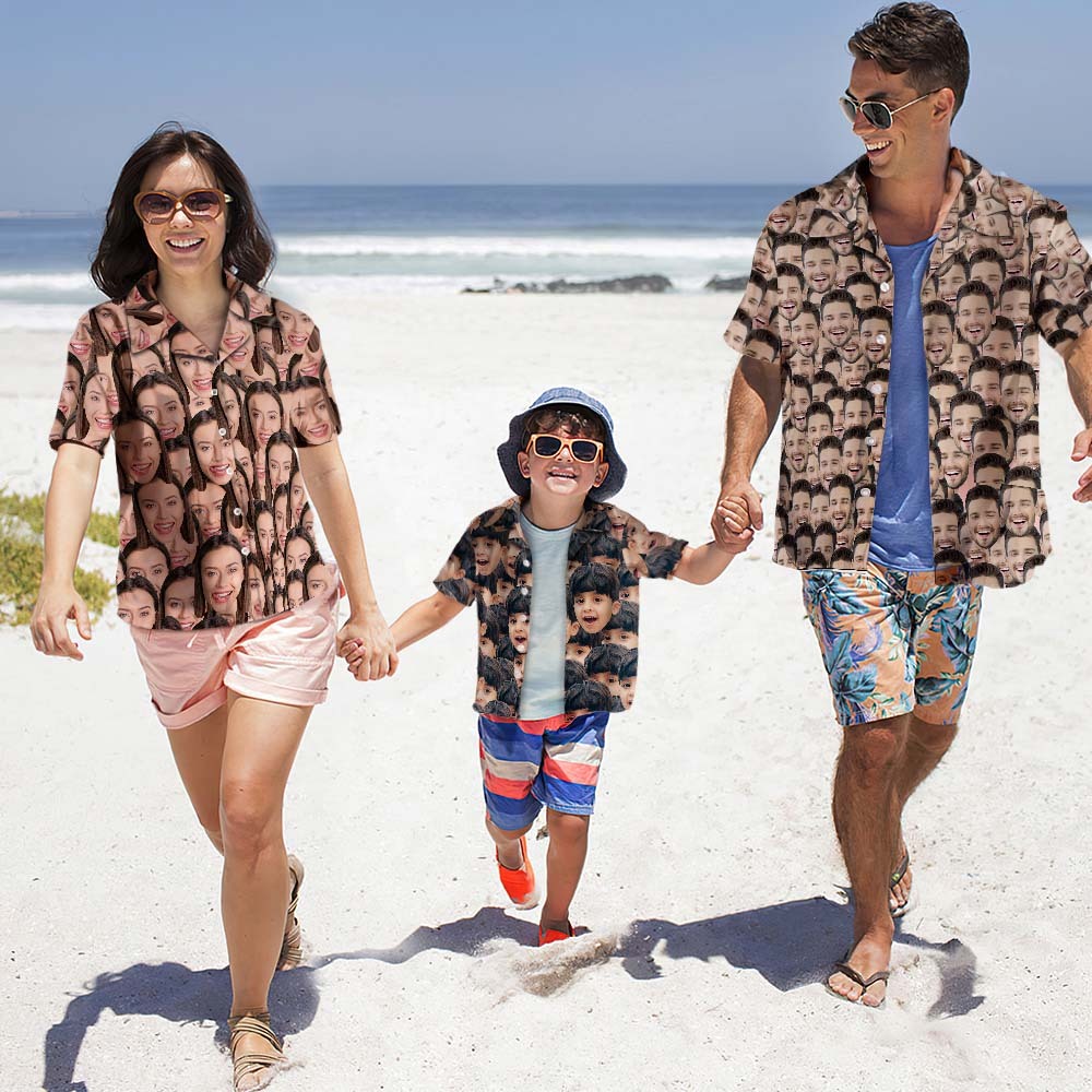 Benutzerdefiniertes Foto Hawaiihemd Eltern-Kind trägt personalisiertes Gesicht Hawaiihemd Geschenk Face Mash - dephotoblanket