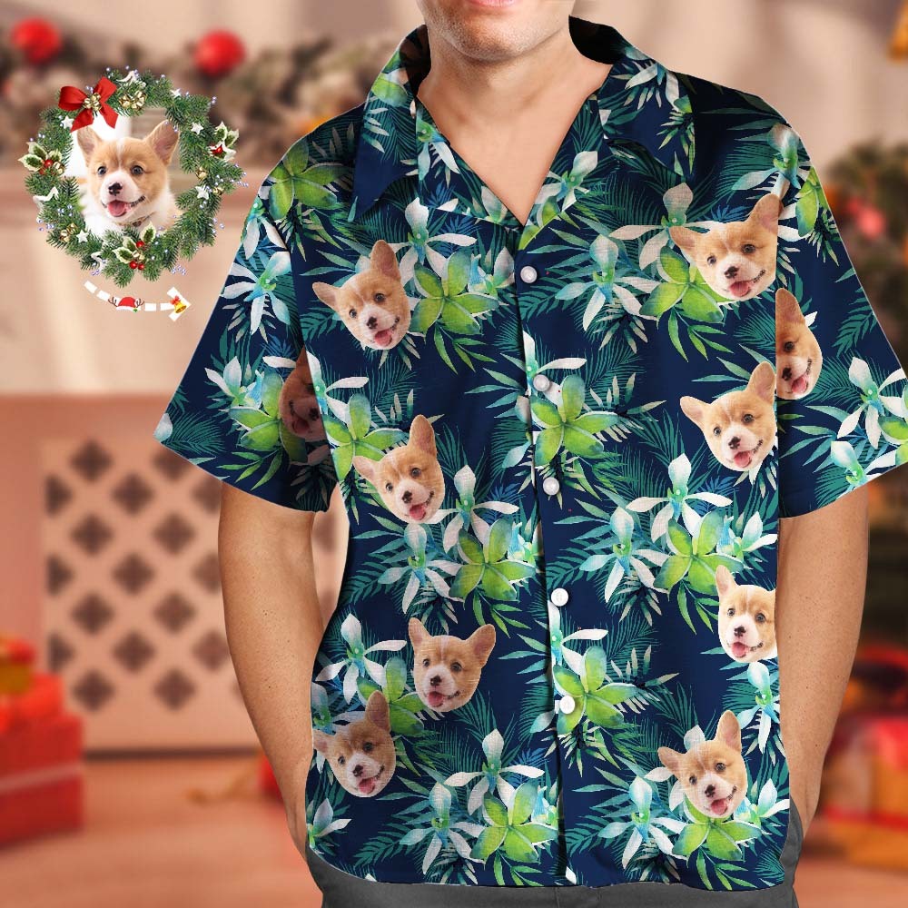 Black Friday Individuelles Hawaii-Hemd mit Gesicht, individuelles Hundegesicht, Hawaii-Hemd, Blätter, tropische Hemden für Weihnachten - dephotoblanket