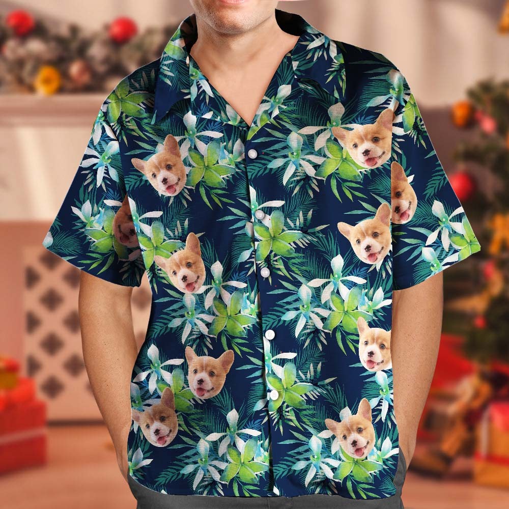 Black Friday Individuelles Hawaii-Hemd mit Gesicht, individuelles Hundegesicht, Hawaii-Hemd, Blätter, tropische Hemden für Weihnachten - dephotoblanket