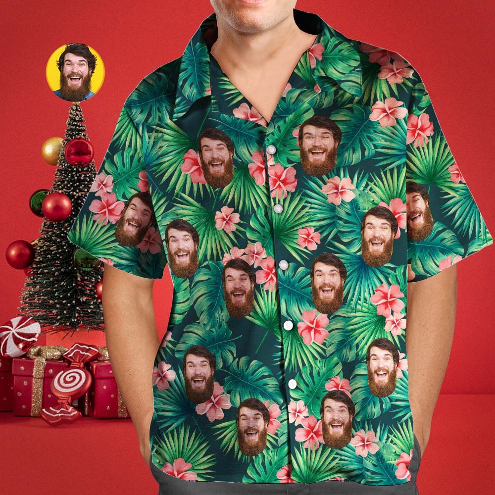 Weihnachtsgeschenk Benutzerdefinierte Hawaiihemden Rote Blumen Design Personalisiertes Aloha-Strandhemd für Männer - dephotoblanket