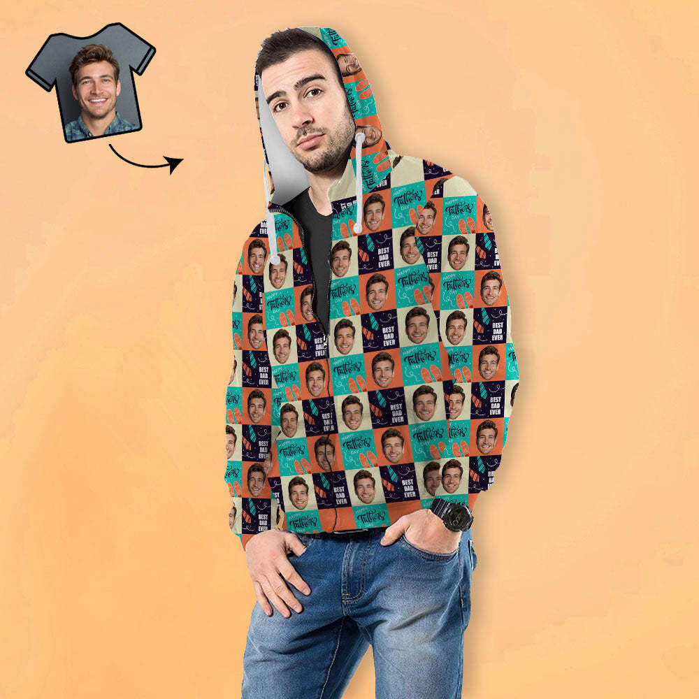 Unisex-hoodie Mit Individuellem Gesicht, Lässig, Bedruckt, Foto-zip-hoodie Für Männer Und Frauen – Best Dad Ever - dephotoblanket