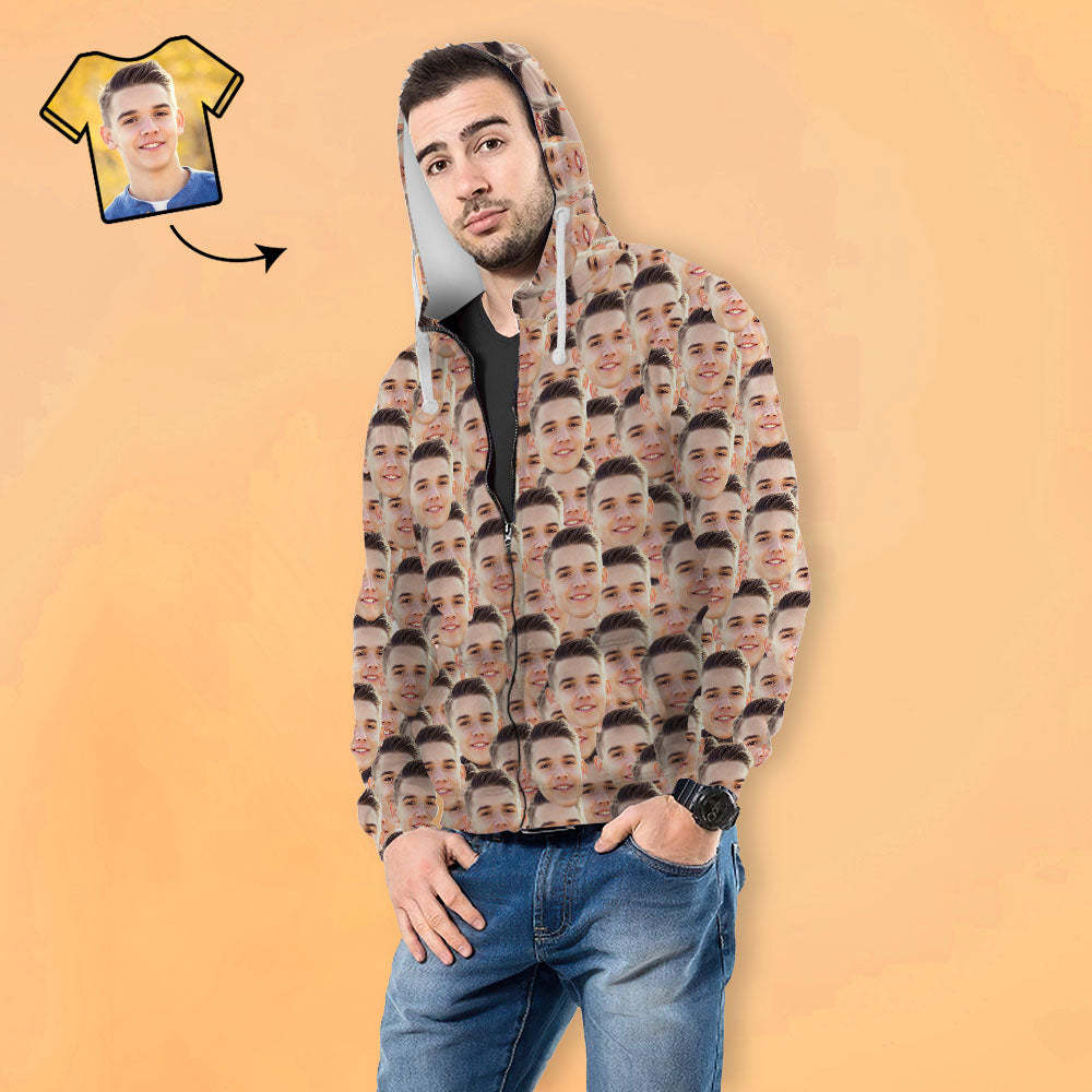 Benutzerdefiniertes Gesicht Unisex Hoodie Lässiger Bedruckter Foto-zip-hoodie Für Männer Frauen - Mash Face - dephotoblanket