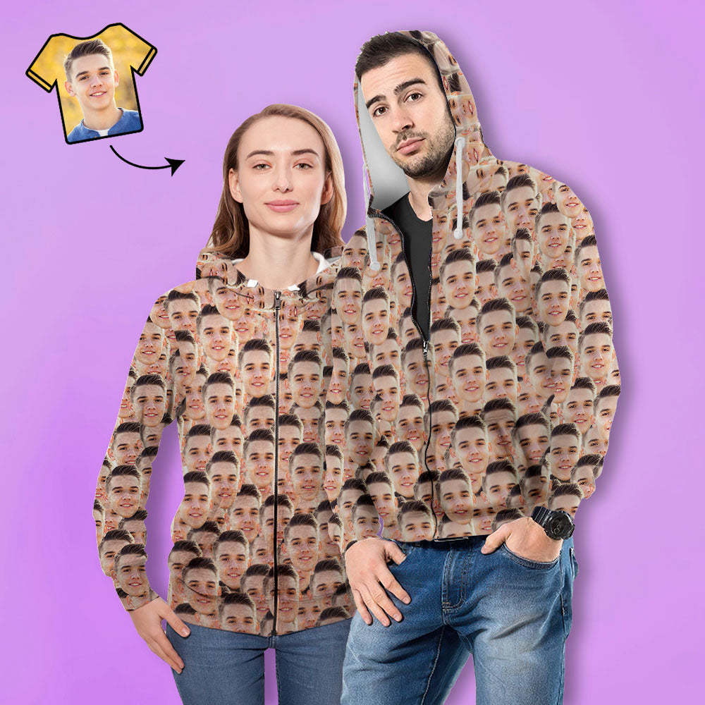 Benutzerdefiniertes Gesicht Unisex Hoodie Lässiger Bedruckter Foto-zip-hoodie Für Männer Frauen - Mash Face - dephotoblanket