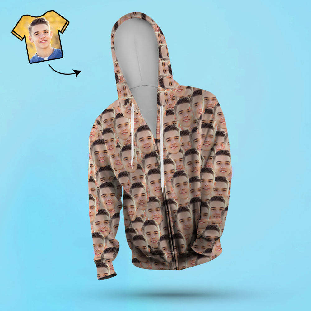 Benutzerdefiniertes Gesicht Unisex Hoodie Lässiger Bedruckter Foto-zip-hoodie Für Männer Frauen - Mash Face - dephotoblanket