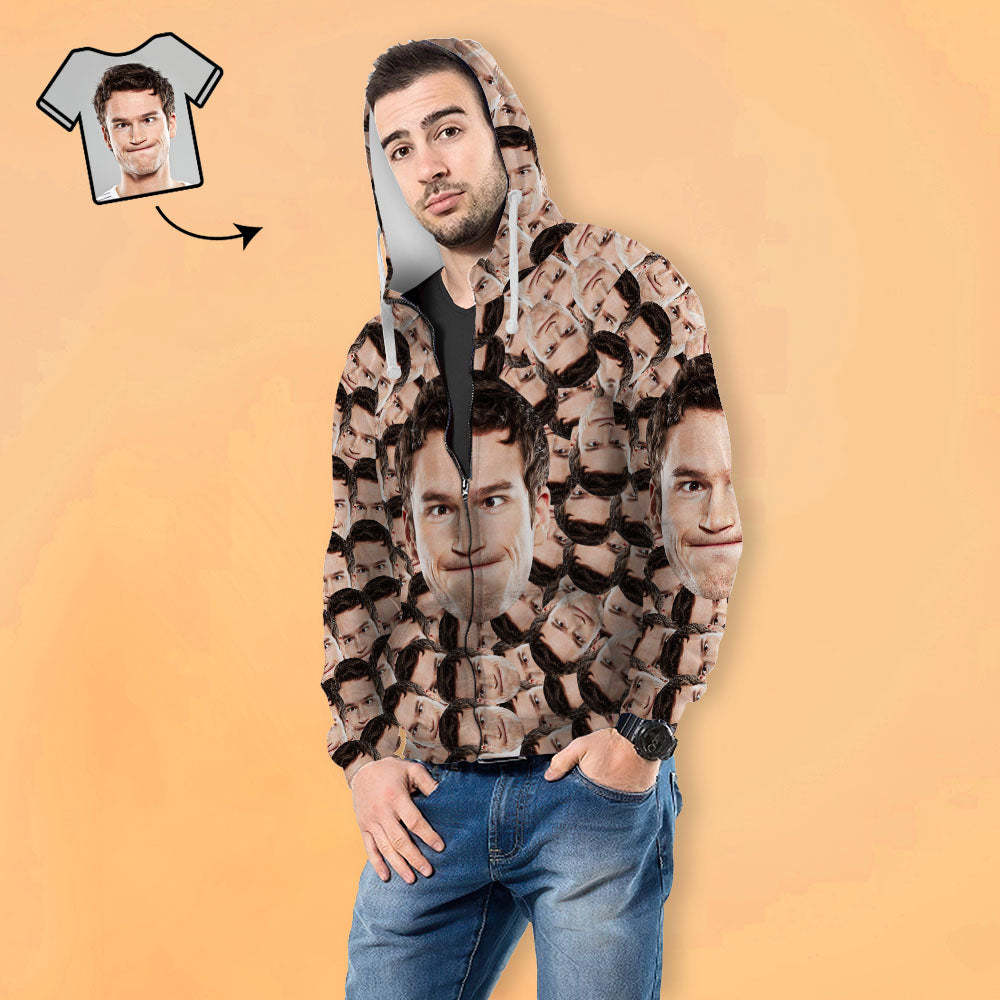 Benutzerdefiniertes Gesicht Unisex Hoodie Lässiger Bedruckter Foto-zip-hoodie Für Männer Frauen – Big Face - dephotoblanket