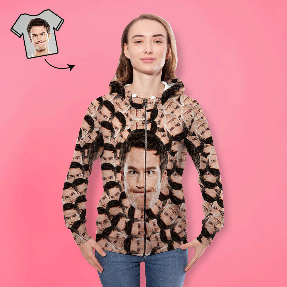 Benutzerdefiniertes Gesicht Unisex Hoodie Lässiger Bedruckter Foto-zip-hoodie Für Männer Frauen – Big Face - dephotoblanket