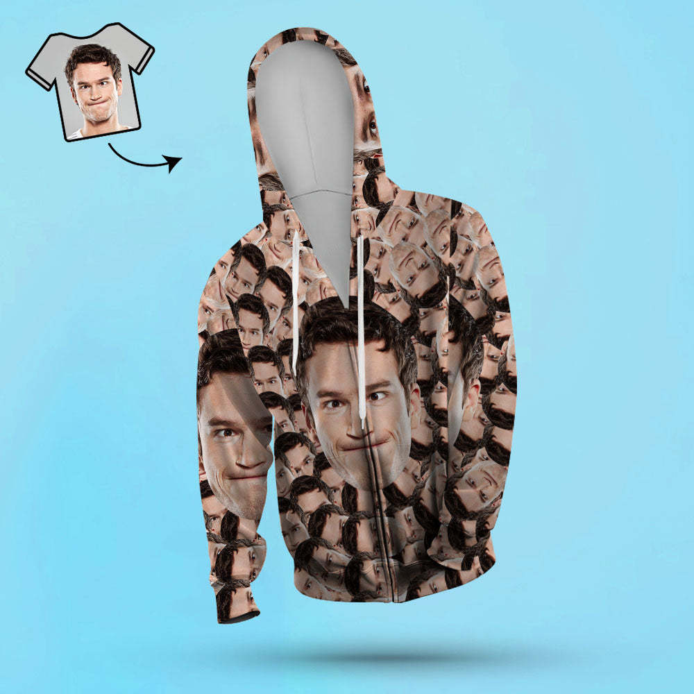 Benutzerdefiniertes Gesicht Unisex Hoodie Lässiger Bedruckter Foto-zip-hoodie Für Männer Frauen – Big Face - dephotoblanket