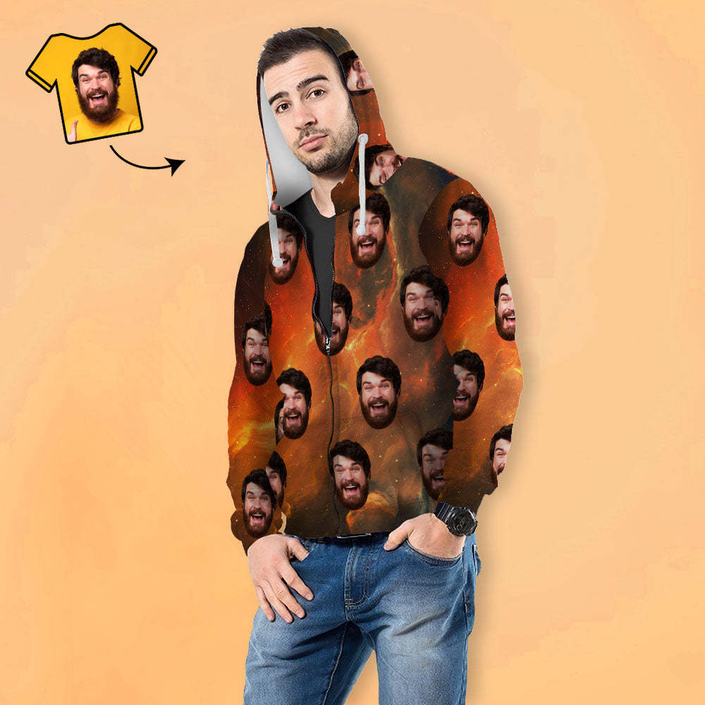 Unisex-hoodie Mit Individuellem Gesicht, Lässig, Bedruckt, Mit Foto, Zip-hoodie Für Männer Und Frauen – Universum - dephotoblanket