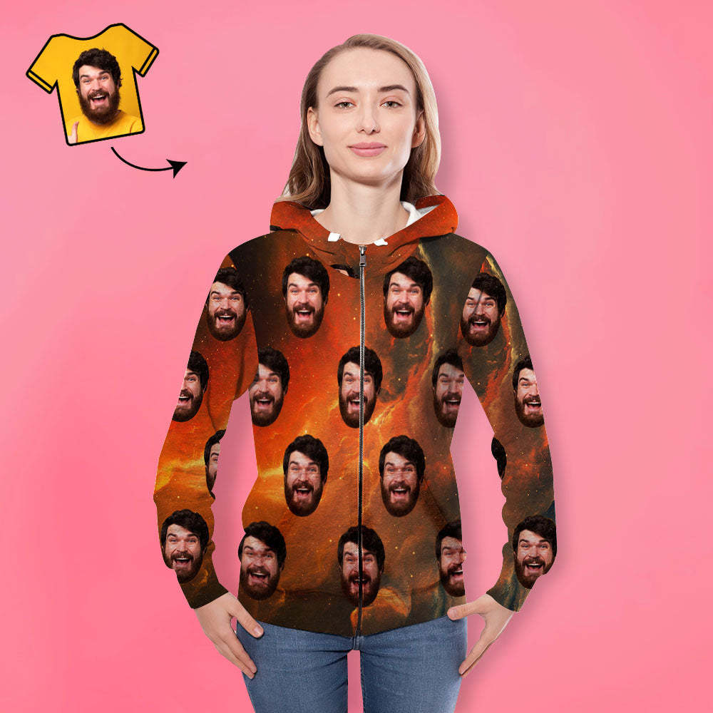 Unisex-hoodie Mit Individuellem Gesicht, Lässig, Bedruckt, Mit Foto, Zip-hoodie Für Männer Und Frauen – Universum - dephotoblanket