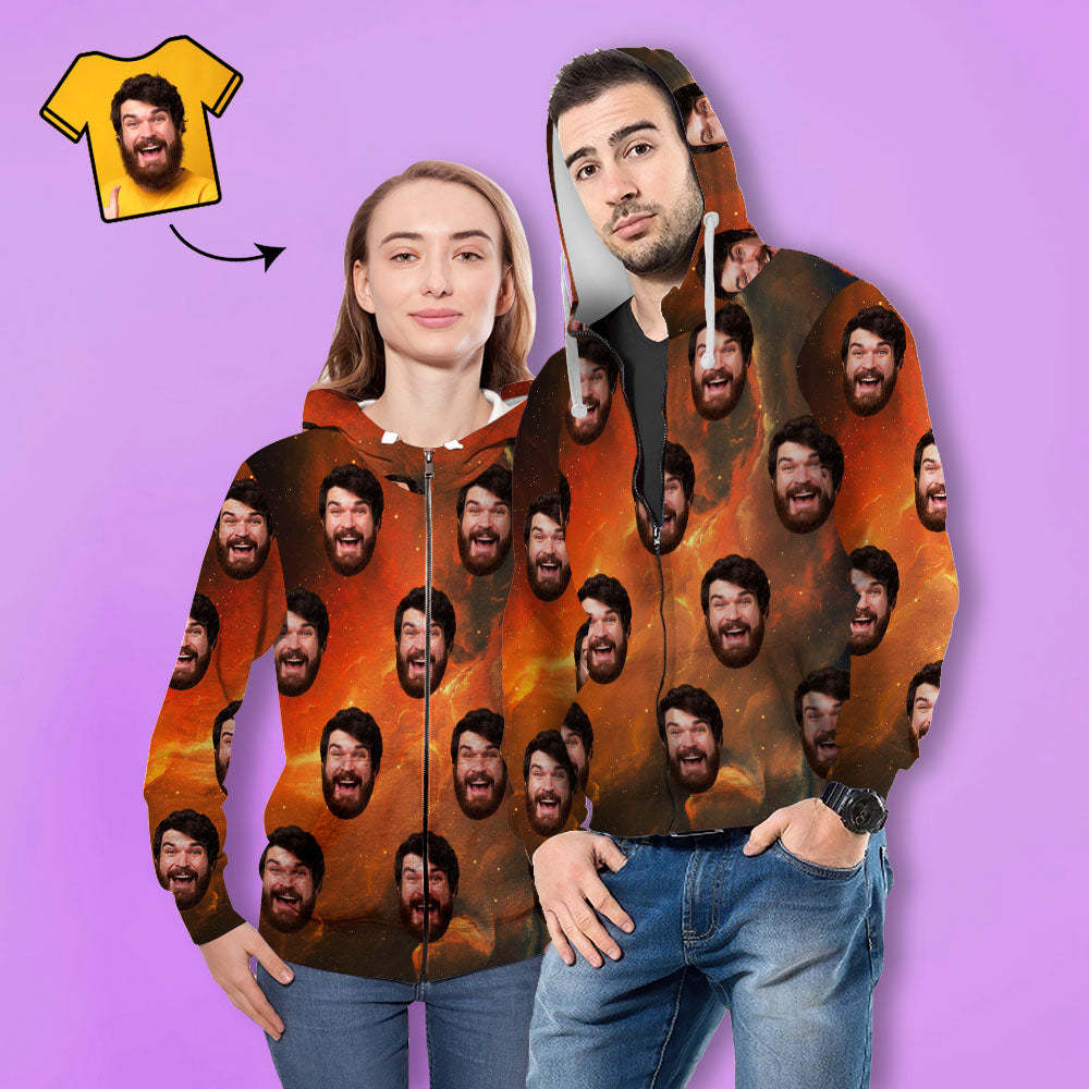 Unisex-hoodie Mit Individuellem Gesicht, Lässig, Bedruckt, Mit Foto, Zip-hoodie Für Männer Und Frauen – Universum - dephotoblanket