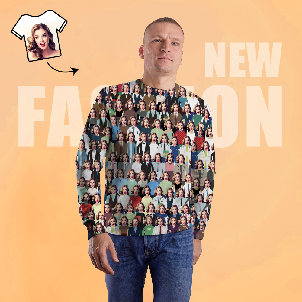 Unisex-sweatshirt Mit Individuellem Gesicht, Lässiges Bedrucktes Foto-crewneck-shirt Für Männer Und Frauen – Crowd - dephotoblanket