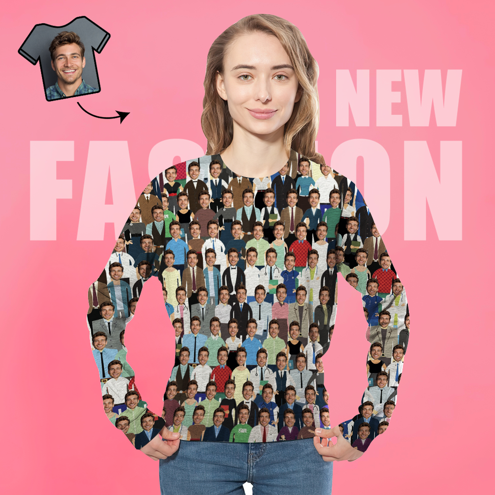 Unisex-sweatshirt Mit Individuellem Gesicht, Lässiges Bedrucktes Foto-crewneck-shirt Für Männer Und Frauen – Crowd - dephotoblanket