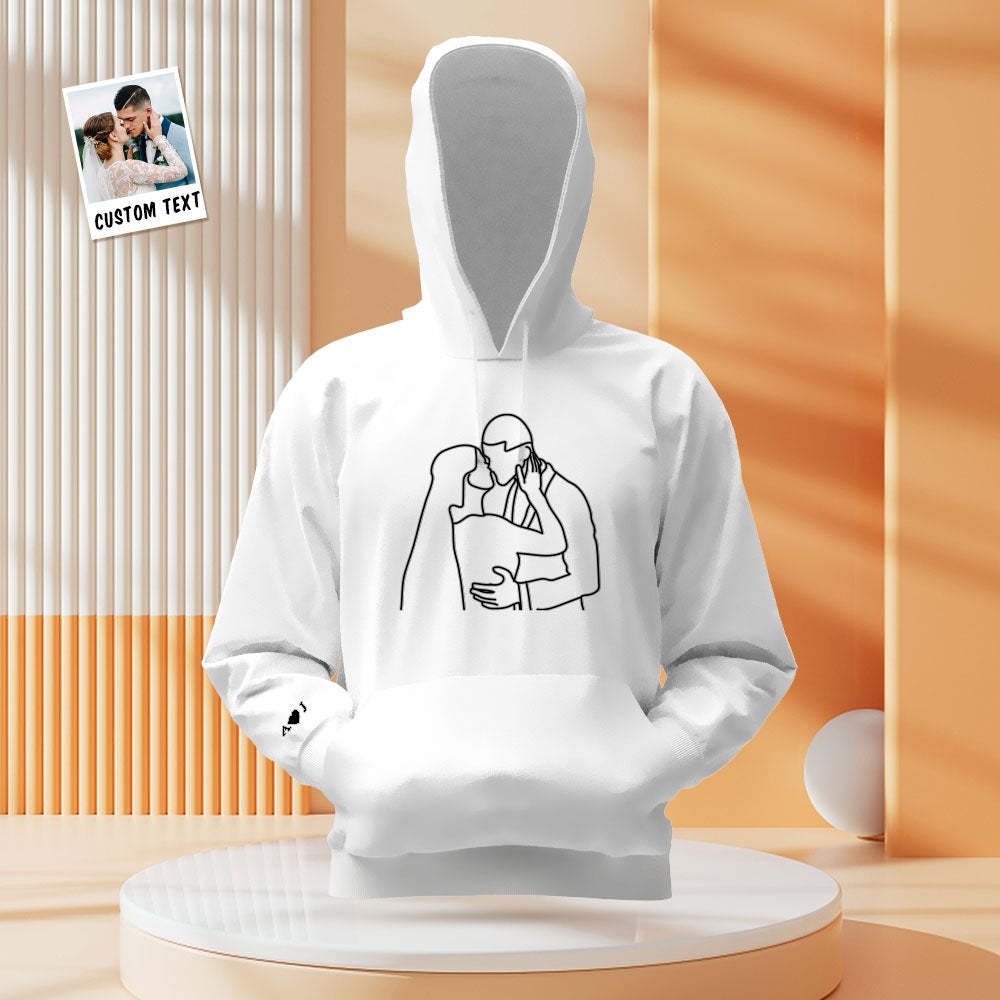 Benutzerdefinierte Foto Bestickt Tasche Hoodie Text Auf Ärmel Bunte Paar Sweatshirt - dephotoblanket