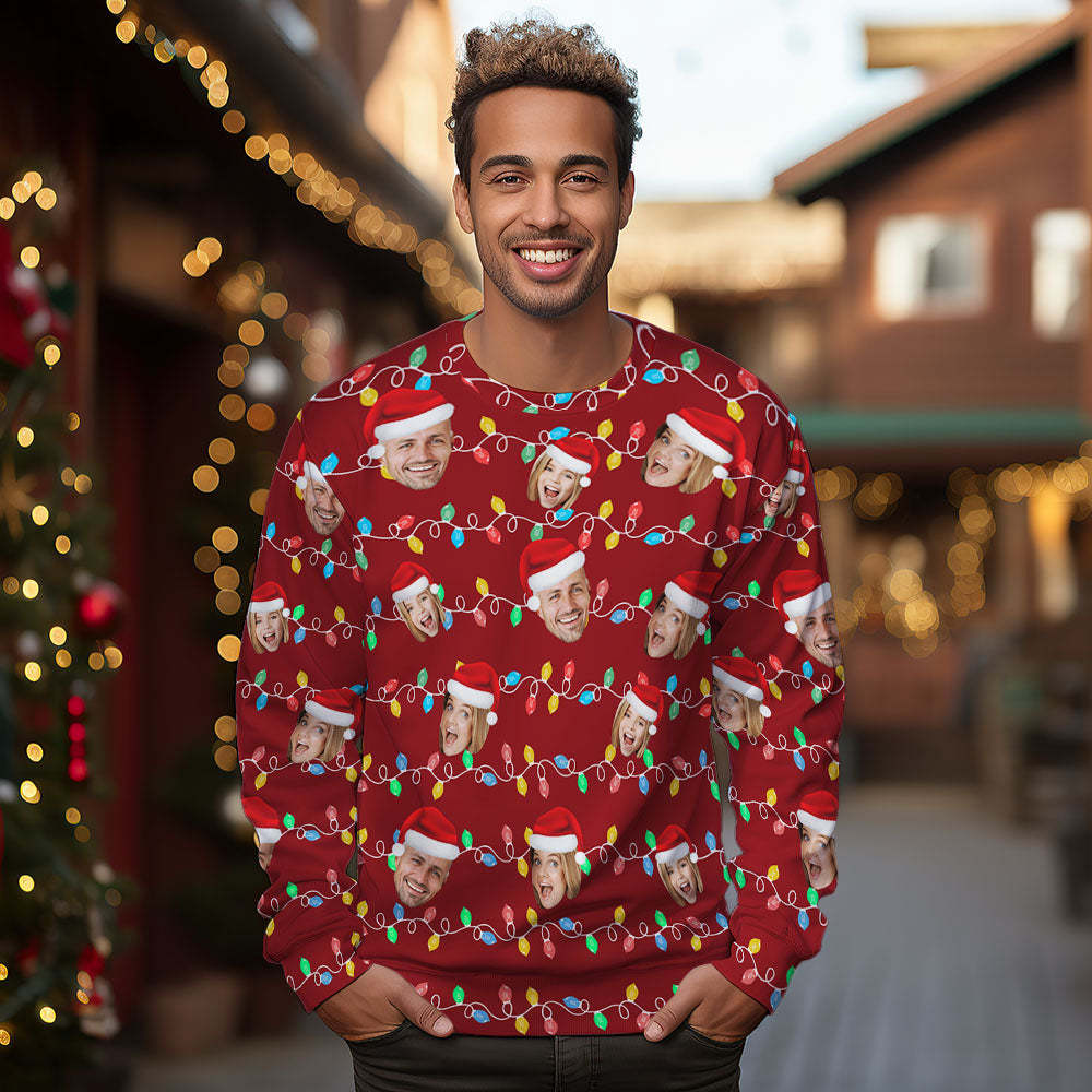 Benutzerdefiniertes Gesicht Rundhals-hoodie, Personalisiertes Foto, Weihnachten, Familie, Weihnachten, Leds, Unisex-hoodies - dephotoblanket