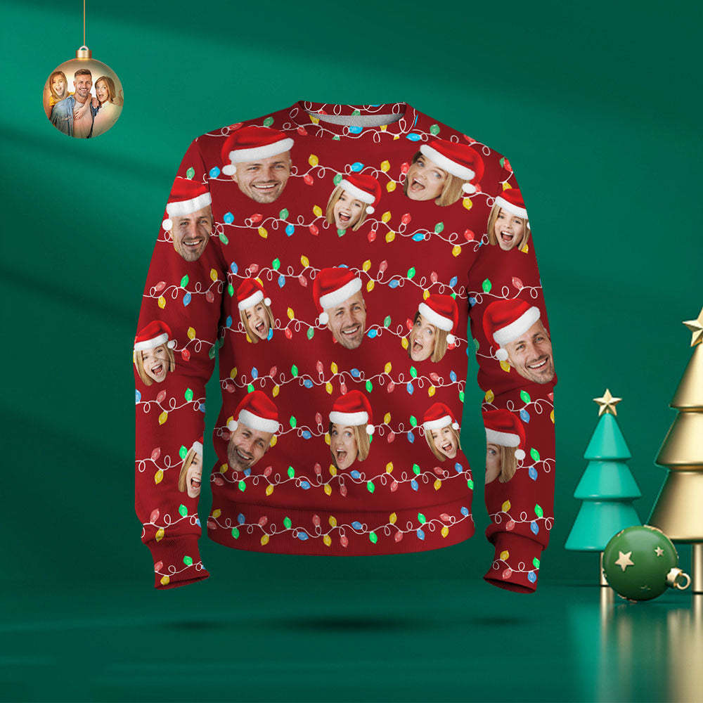Benutzerdefiniertes Gesicht Rundhals-hoodie, Personalisiertes Foto, Weihnachten, Familie, Weihnachten, Leds, Unisex-hoodies - dephotoblanket