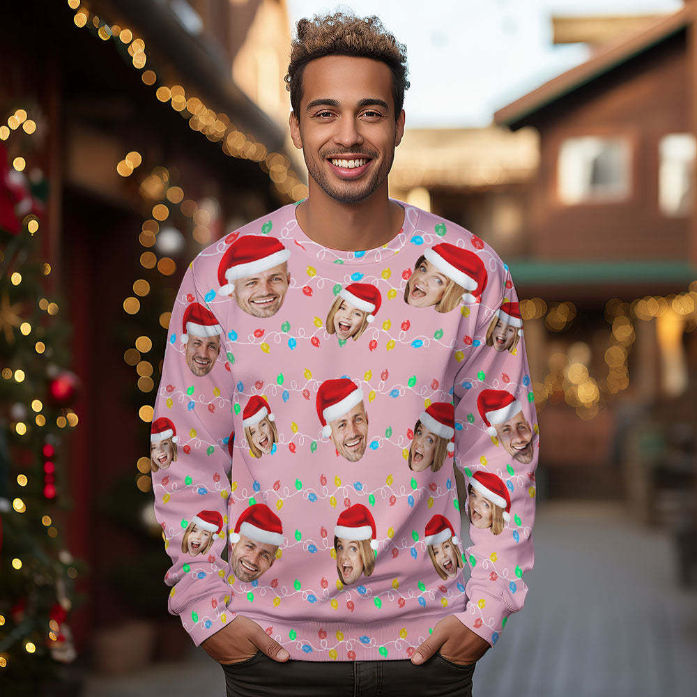 Benutzerdefiniertes Gesicht Rundhals-hoodie, Personalisiertes Foto, Weihnachten, Familie, Weihnachten, Leds, Unisex-hoodies - dephotoblanket