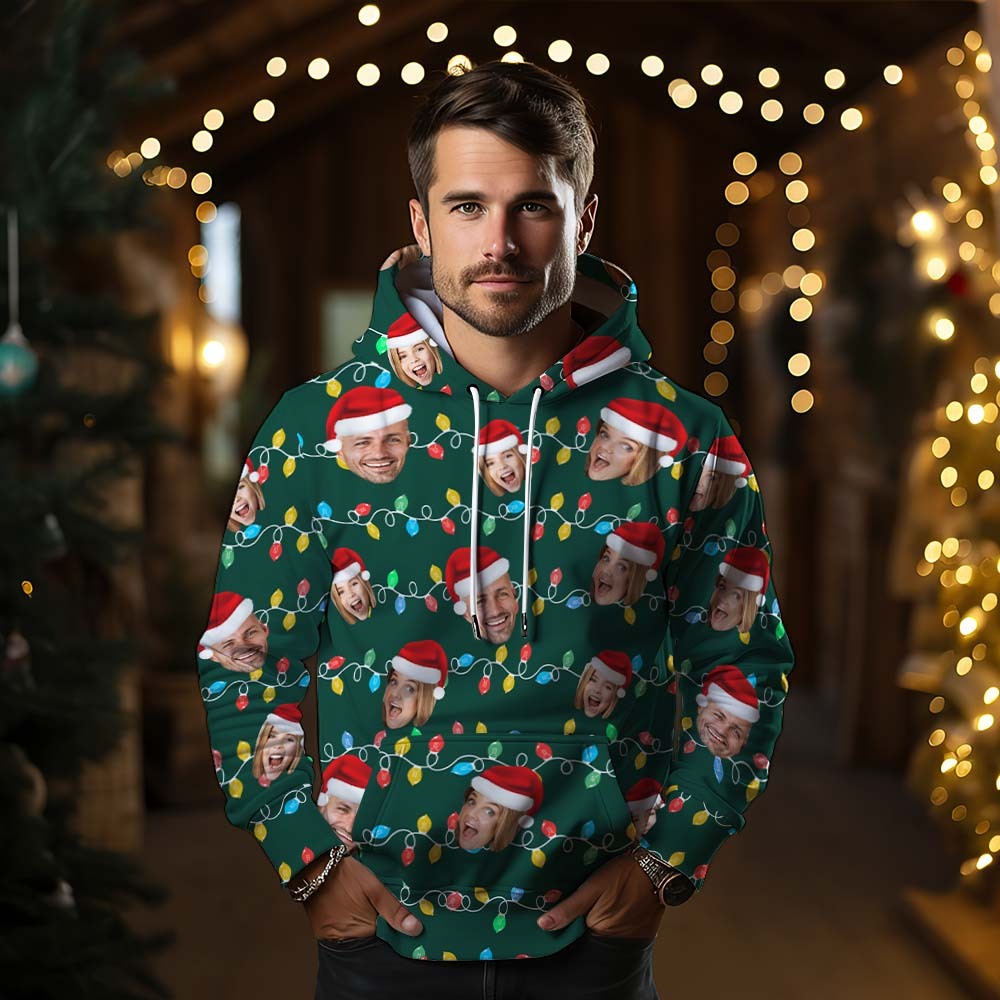 Benutzerdefinierte Gesicht Hoodie Personalisierte Foto Weihnachten Familie Xmas Leds Unisex Hoodies - dephotoblanket