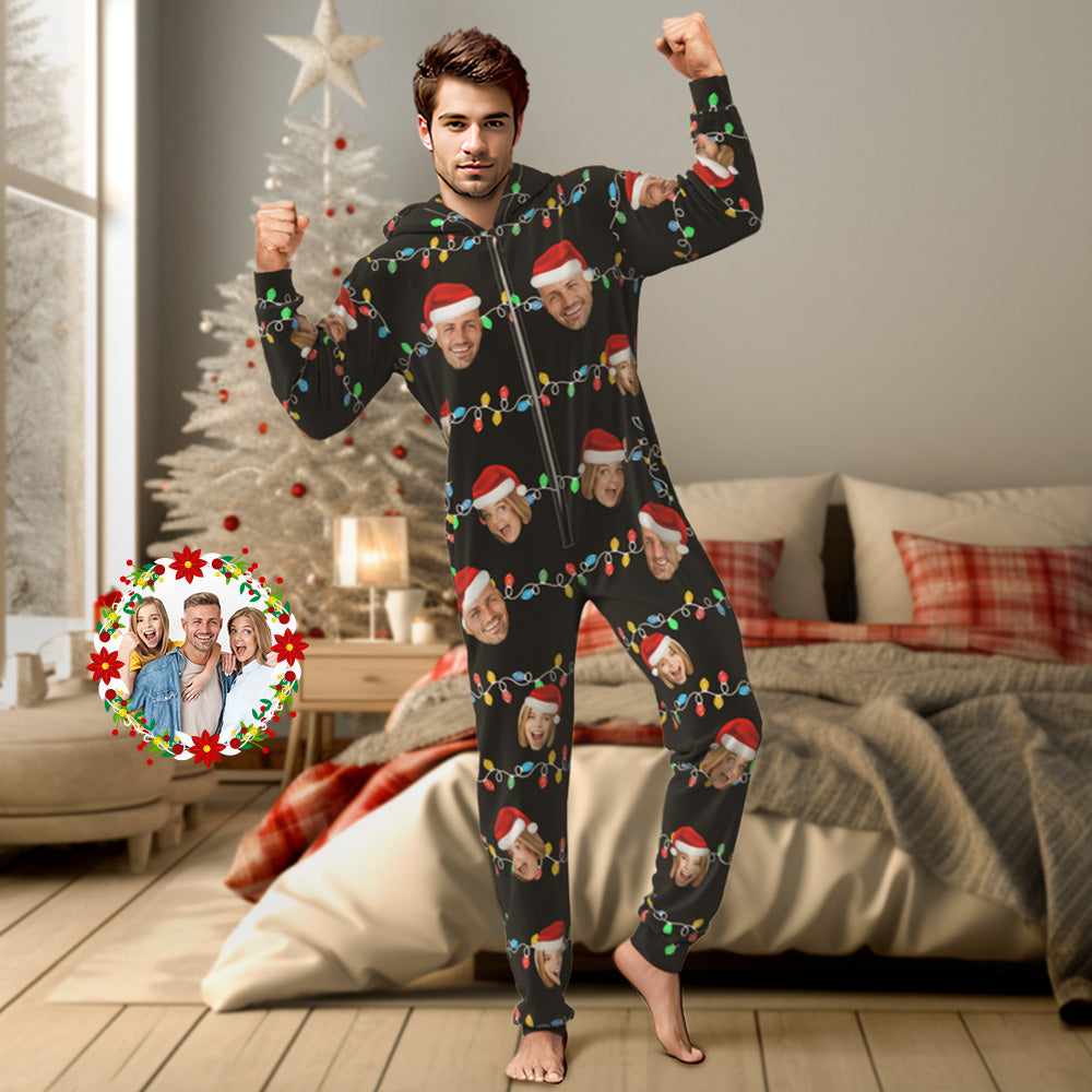 Benutzerdefinierte Onesies Foto Weihnachten Leds Pyjamas Einteilige Nachtwäsche Familienpyjamas Weihnachtsgeschenk